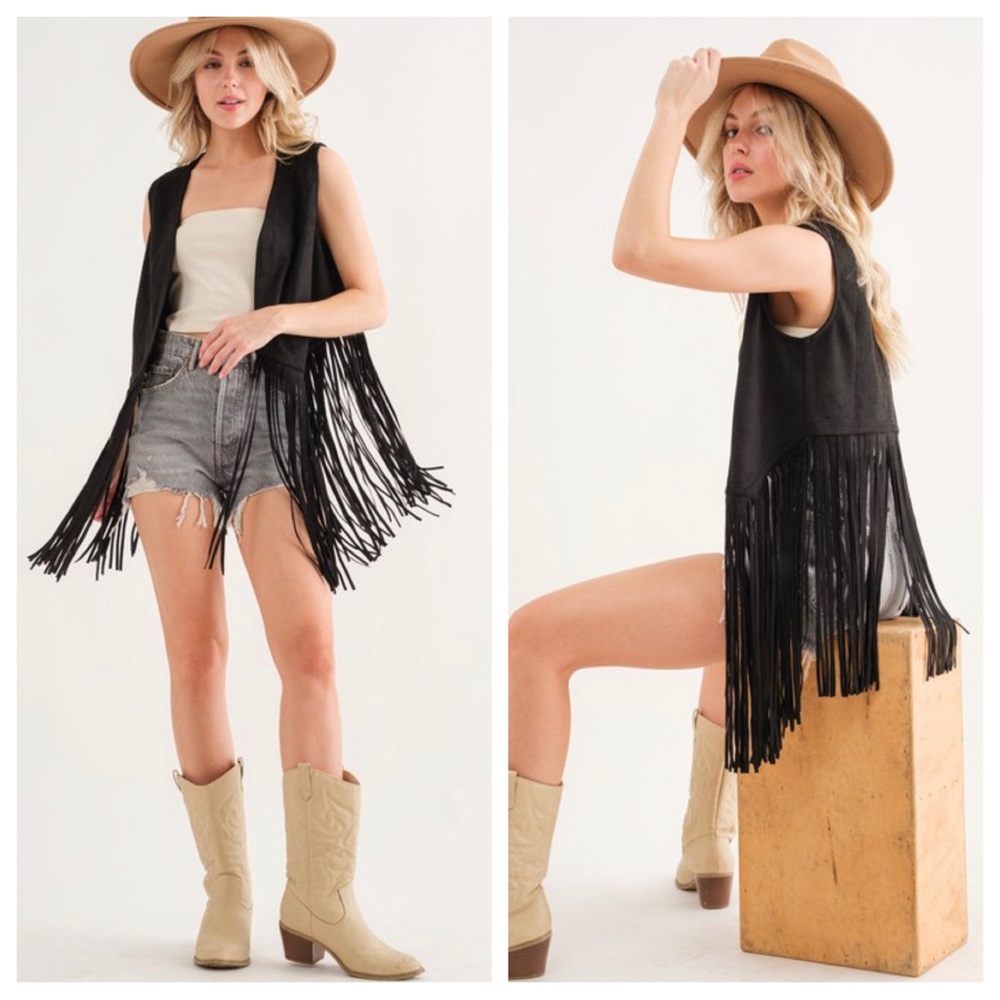 16 Retro Chic Western Fringe Suede Leather Vest Jacket - Picture 1 of 7